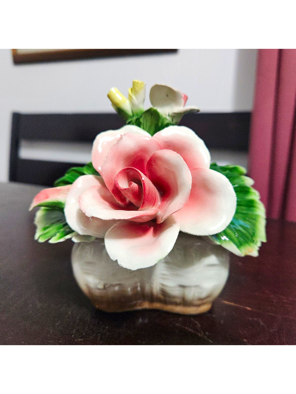Nuova Capodimonte Italian Porcelain Basket Of Flowers Figurine, Glossy Finish